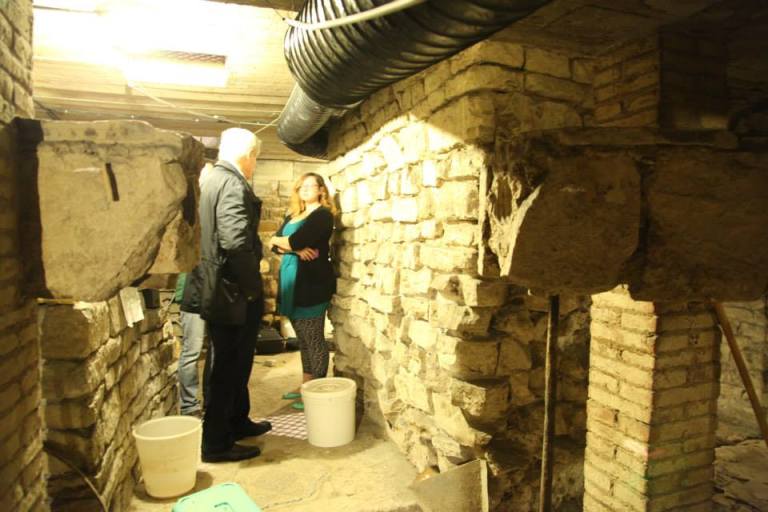Ashley M. Richter and Maurizio Seracini coordinating digital data collection underneath the Baptistery of St. John