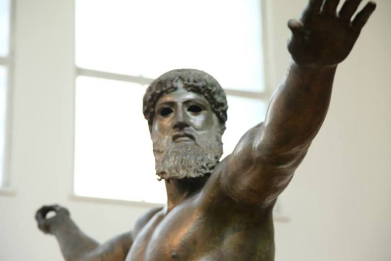 Close up of the Artemision Bronze from the National Archaeology Museum of Athens