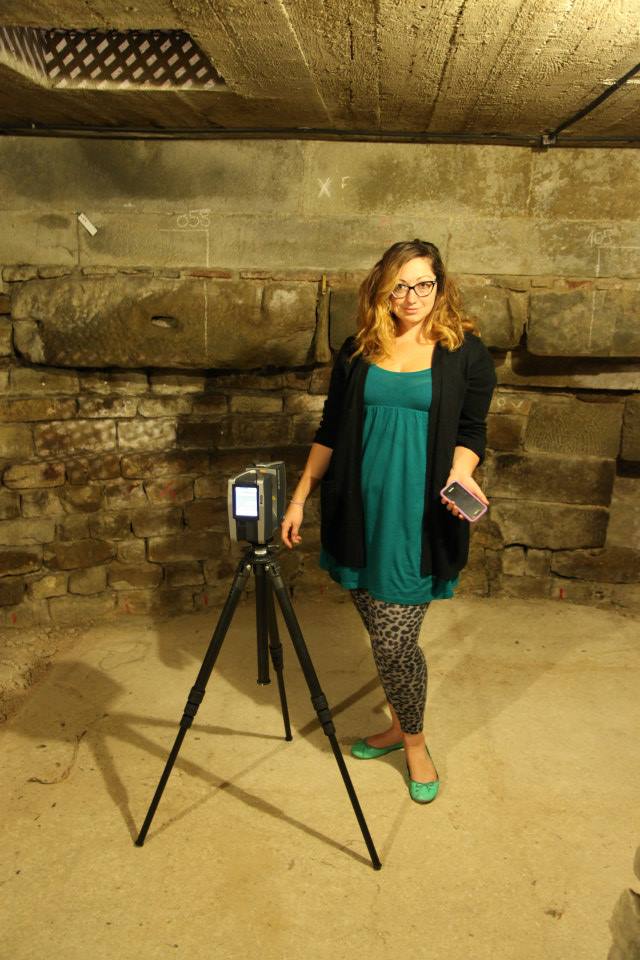 Ashley M. Richter and the Faro Focus 3D scanner setting up to image the subterranean levels of the Baptistery. 
