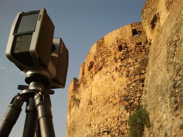 The Faro Focus 3D scanning the exterior of Castello Svevo di Rocca Imperiale. 