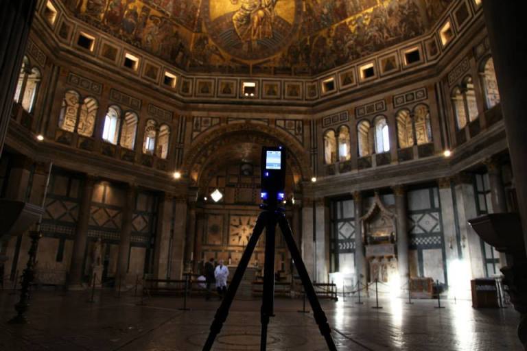 The Faro Focus 3D scanning the interior of the Baptistery of St. Giovanni.
