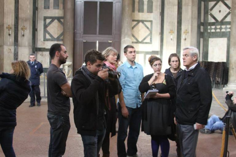 The team planning their digital survey of the Baptistery of St. Giovanni with Maurizio Seracini and Katharina Giraldi-Haller. Vid Petrovic on visual notes. Ashley M. Richter on written ones. 