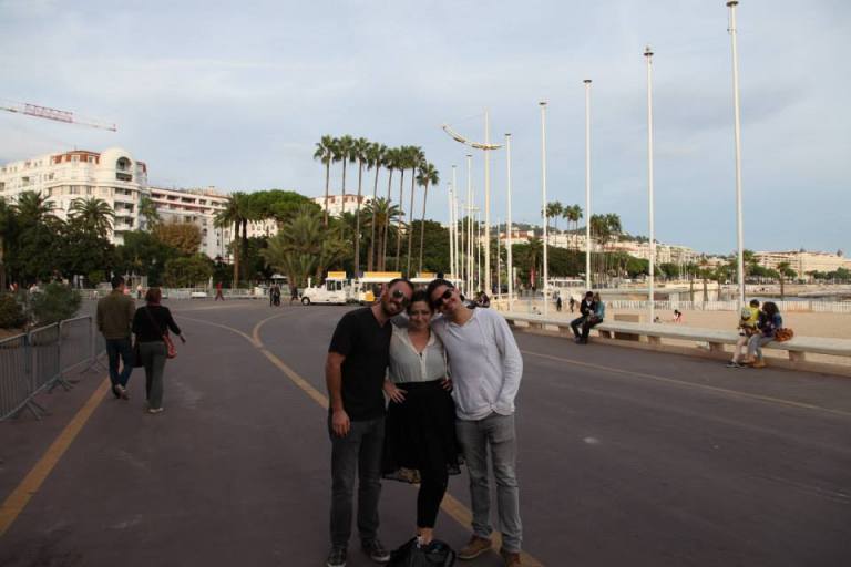 DV, Ashley M. Richter, and Vid Petrovic along the Cannes waterfront. 