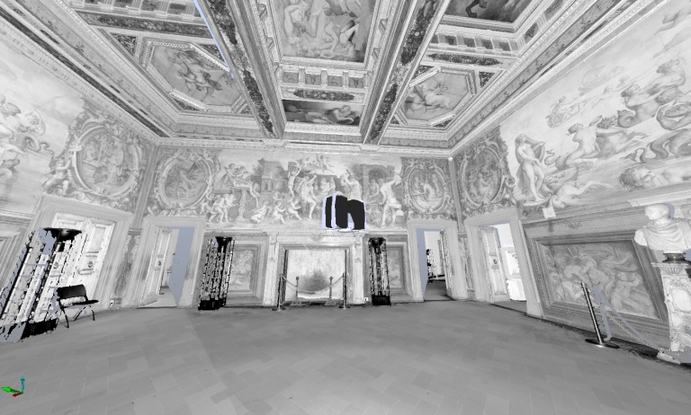 A screenshot of an interior laser scan of the Room of the Elements in Palazzo Vecchio. 